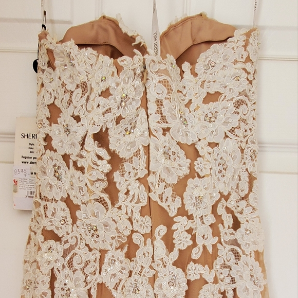 Sherri hill white/nude lace strapless cocktail dress - Picture 8 of 10